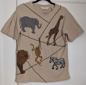 Bechamel Safari Animal Appliqué Tee Beige Cotton Size S